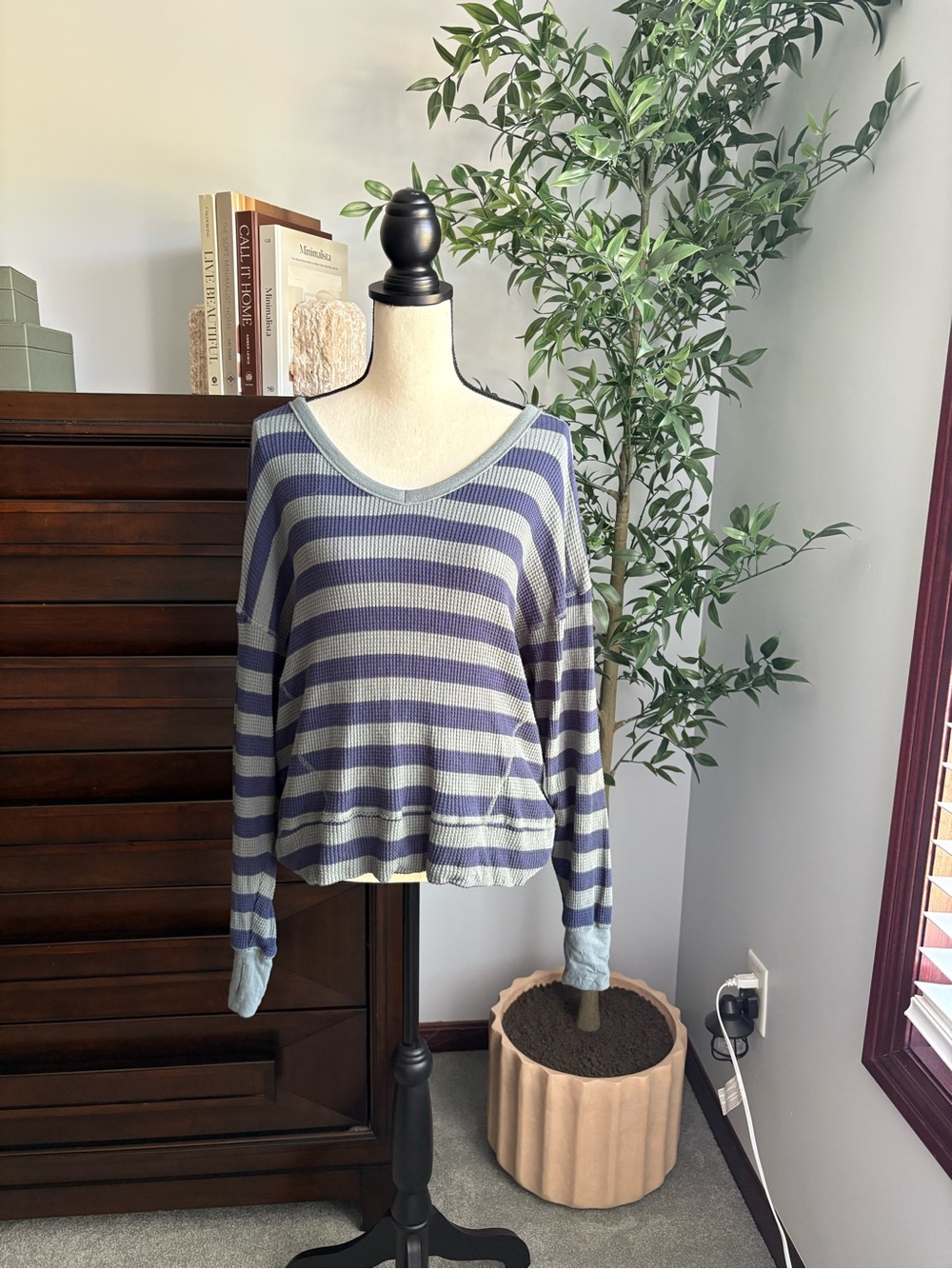 Aerie ribbed long sleeve striped top size XS